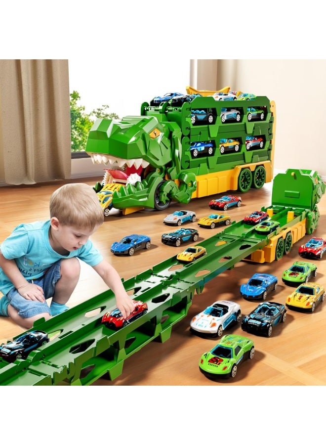 Toddler Toys Car Track Set for 3 4 5 6 Years Old Boys, Dinosaur Transporter Car Race Track with 12 Die-Cast Car Toys, Truck Toys Set Gifts for Age 3-12 Years Old Kids Boys Girls - Image 2